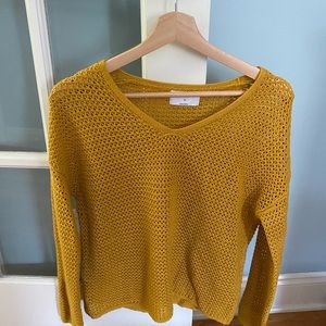 Old Navy crochet sweater.  Mustard yellow color